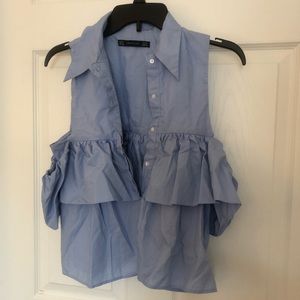 Cold shoulder blue button up